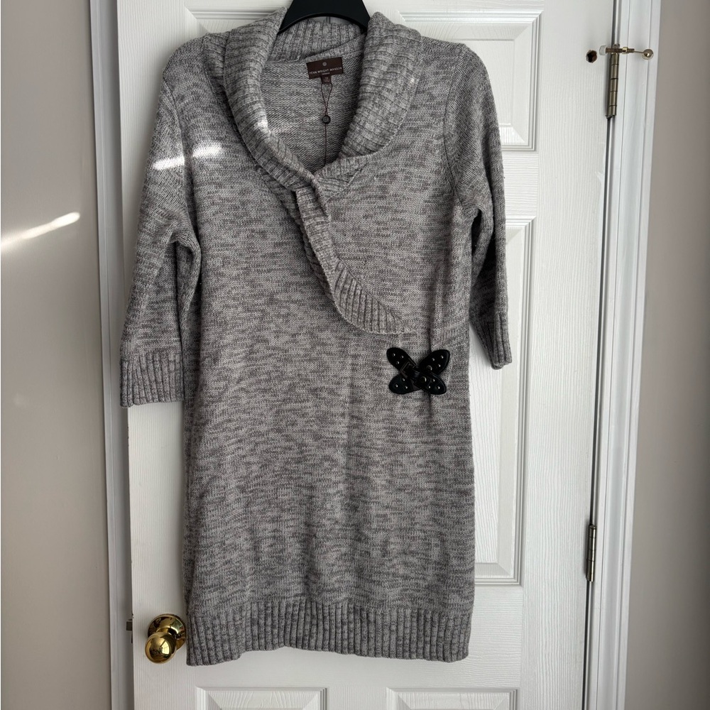 Fenn Wright Manson Gray Cowl Neck Dress with Black Detail